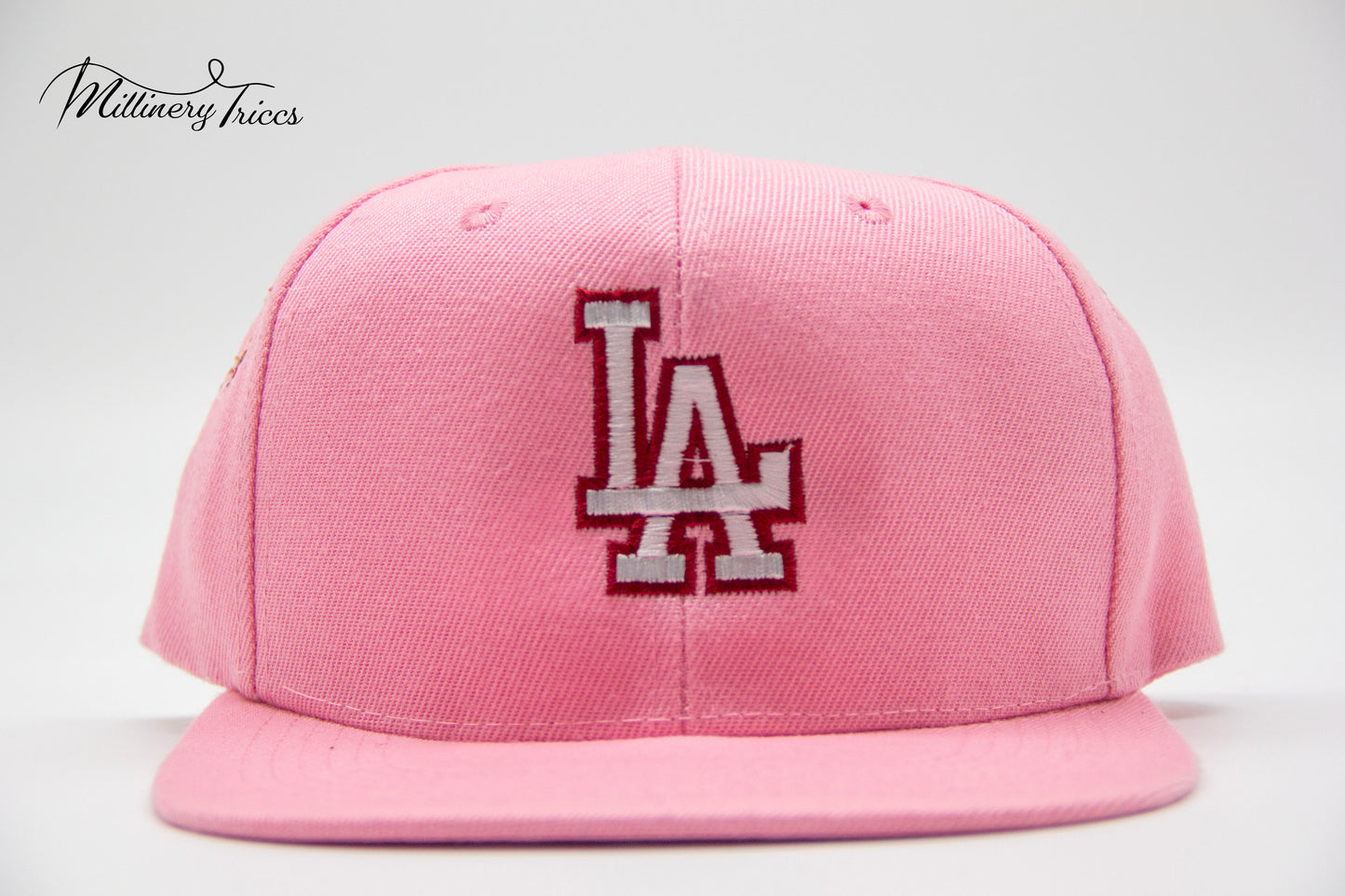 Pink Wool Leather Strap LA Cherry Blossom Hat