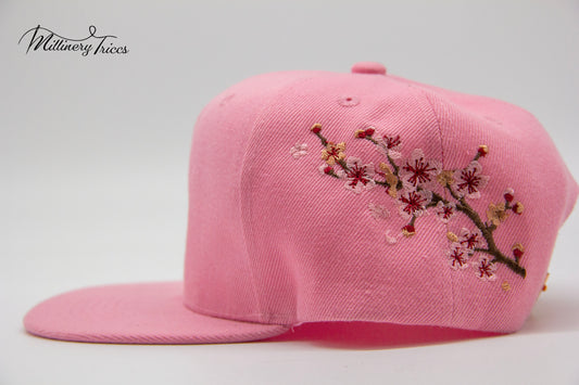 Pink Wool Leather Strap LA Cherry Blossom Hat
