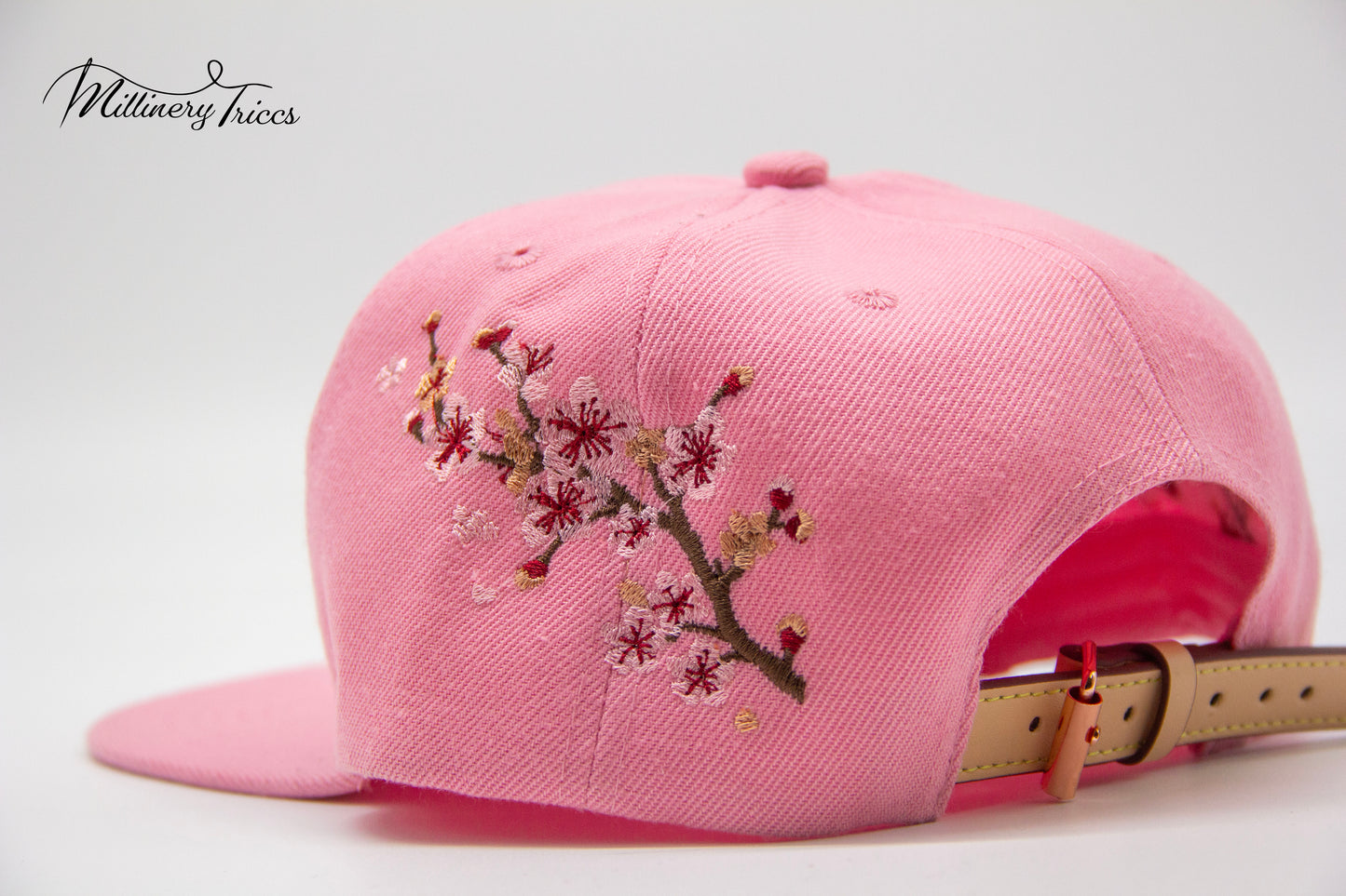 Pink Wool Leather Strap LA Cherry Blossom Hat