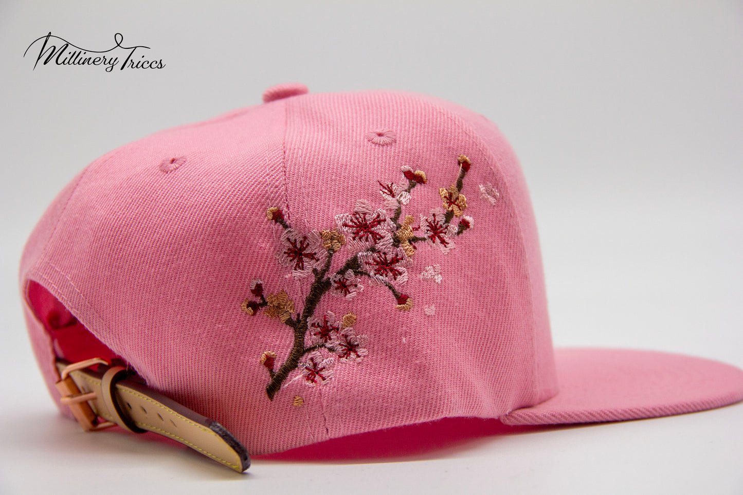 Pink Wool Leather Strap LA Cherry Blossom Hat