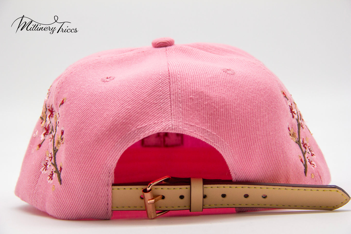 Pink Wool Leather Strap LA Cherry Blossom Hat